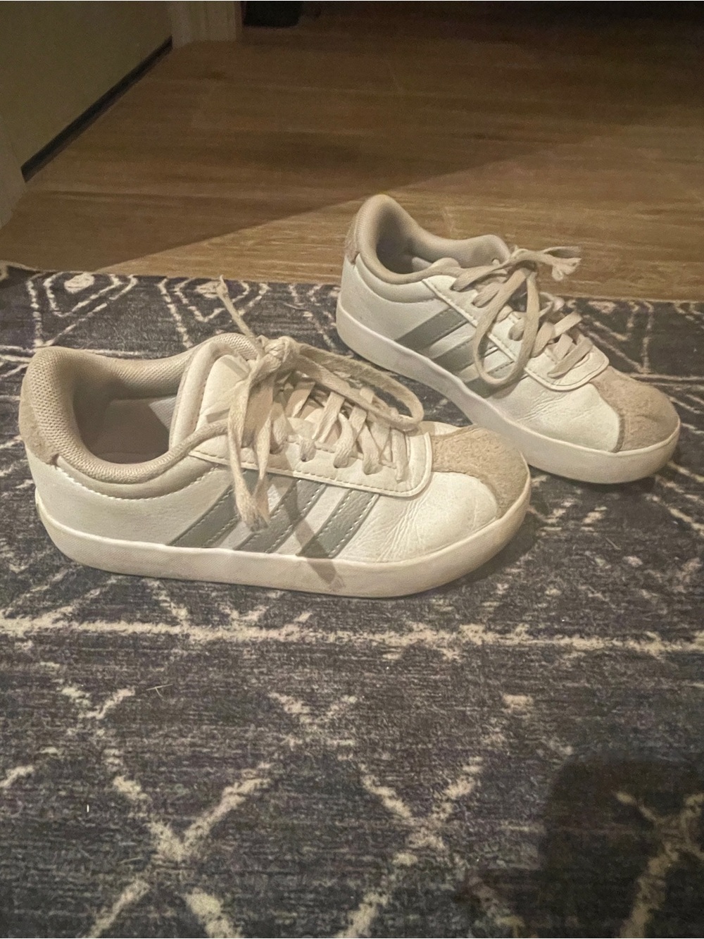 Kids White and Light Gray Athletic Sneakers - Brand: adidas. Size 1
